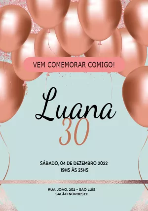 Convite de Aniversário com Balões Rose Gold para Editar Online