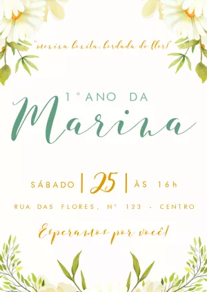 Convite de Aniversário Margarida Floral para Editar Online