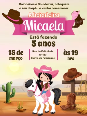 Convite Aniversário Boiadeira Country para Editar Online