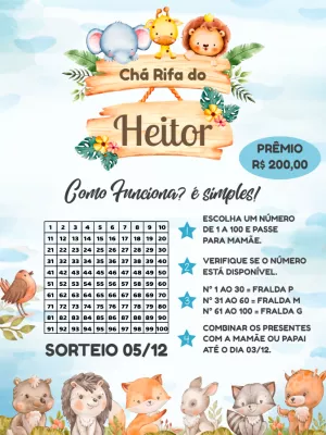 Convite Chá Rifa Safari com Animais para Editar Online