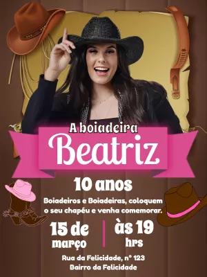 Convite de Aniversário Boiadeira com Foto para Editar Online