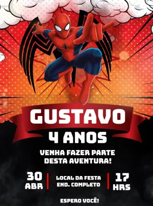 Convite de Aniversário Homem Aranha para Editar Online