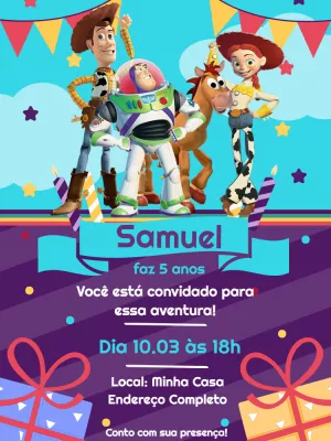 Convite de Aniversário Toy Story com Personagens para Editar