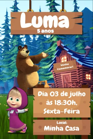 Convite Aniversário Masha e o Urso para Editar Online