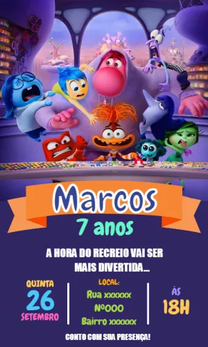 Convite Aniversário Divertida Mente com Personagens para Editar