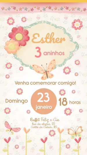 Convite de Aniversário Jardim das Borboletas para Editar Online