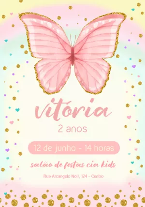 Convite Aniversário Borboleta Glitter para Editar Online