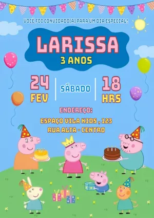 Convite de Aniversário Peppa Pig para Editar Online