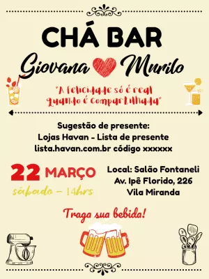 Convite de Chá Bar com Coração e Cerveja para Editar