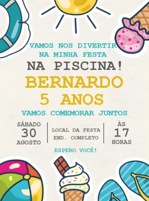 Convite Aniversário Pool Party Tropical para Editar Online
