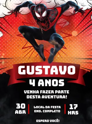 Convite de Aniversário Homem-Aranha Miles Morales para Editar