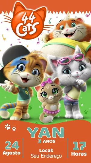 Convite de Aniversário 44 Gatos para Editar Online