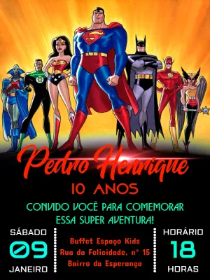 Convite de Aniversário Liga da Justiça para Editar e Imprimir
