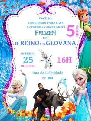 Convite de Aniversário Frozen com Personagens para Editar Online