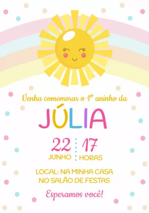 Convite Aniversário Raio de Sol Menina para Editar Online