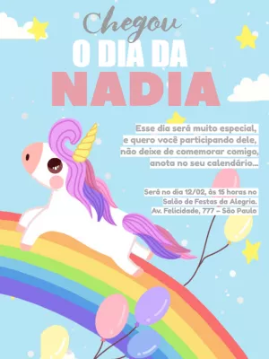 Convite Aniversário Unicórnio Arco-Íris para Editar Online