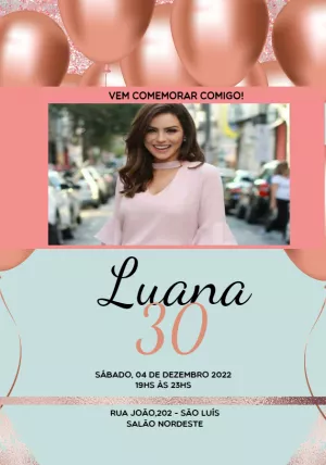 Convite de Aniversário com Balões e Foto para Editar Online