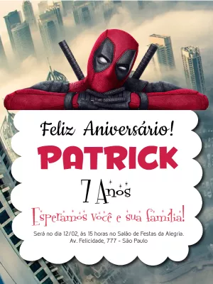 Convite de Aniversário Deadpool para Editar Online