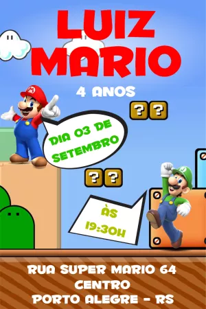 Convite Aniversário Super Mario para Editar Online