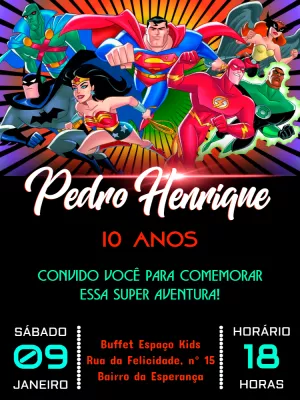 Convite de Aniversário Liga da Justiça para Editar Online