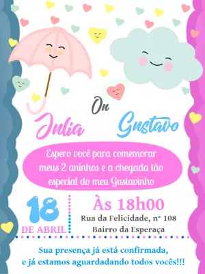 Convite Chá Revelação Chuva de Amor Editável Online