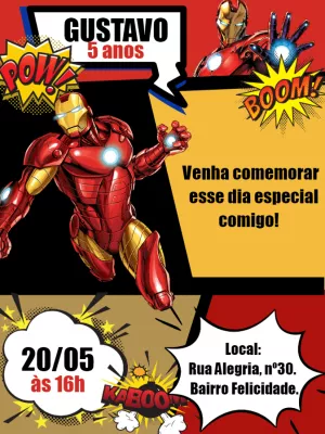 Convite de Aniversário Homem de Ferro para Editar Online