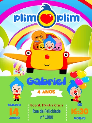 Convite de Aniversário Plim Plim para Editar e Imprimir