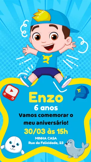 Convite de Aniversário Youtuber Aventureiro para Editar