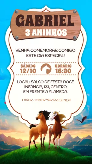 Convite de Aniversário Spirit O Corcel Indomável para Editar