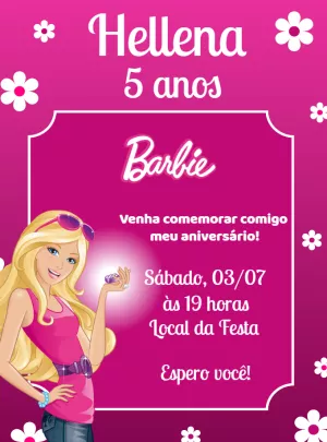 Convite de Aniversário Barbie para Editar Online