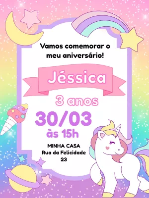 Convite Aniversário Unicórnio Mágico para Editar Online