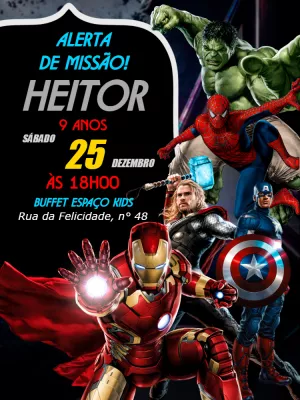 Convite de Aniversário Vingadores com Heróis para Editar