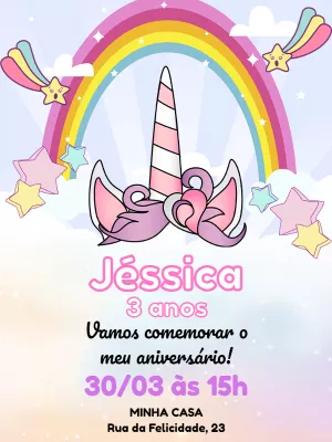 Convite de Aniversário Unicórnio Mágico para Editar Online