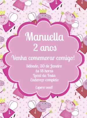 Convite de Aniversário Peppa Pig Fada para Editar Online