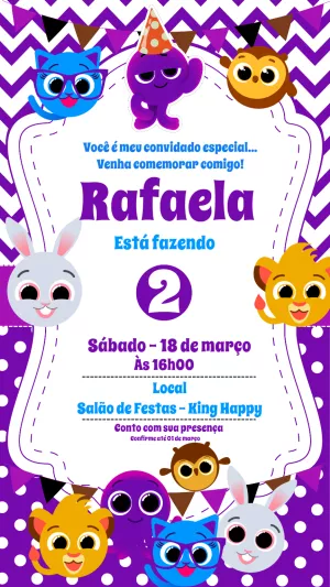 Convite Aniversário Bolofofos com Personagens para Editar Online