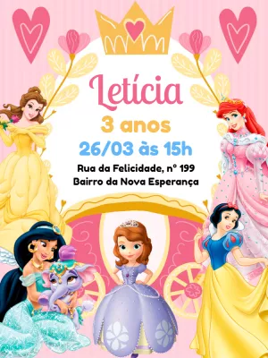 Invitación de cumpleaños Princesas – Estático – Pedro Henrique