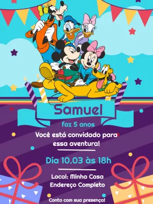 Convite de Aniversário Turma do Mickey para Editar Online
