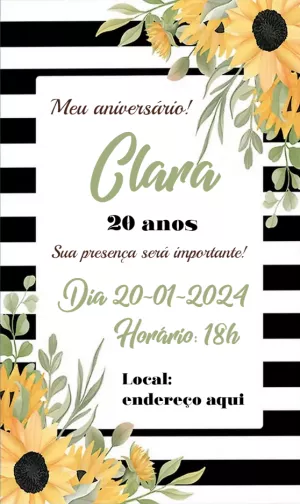 Convite Aniversário Girassol Listrado para Editar Online