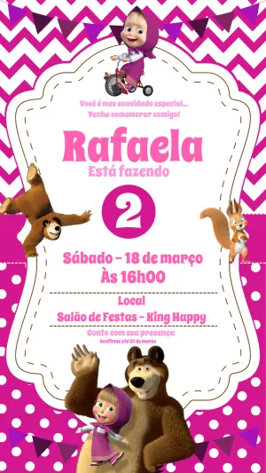 Convite Aniversário Masha e o Urso para Editar Online