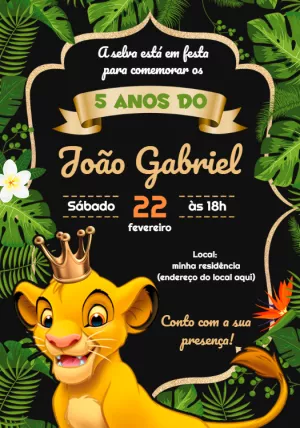Convite Aniversário Rei Leão com Simba para Editar Online