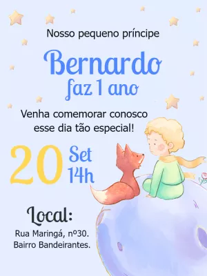 Convite Aniversário Pequeno Príncipe Aquarela para Editar Online