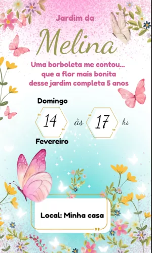 Convite Aniversário Jardim Borboletas para Editar Online