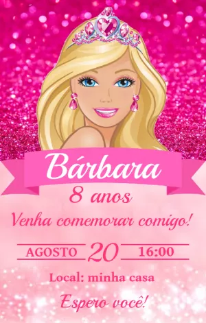 Convite de Aniversário Barbie para Editar Online