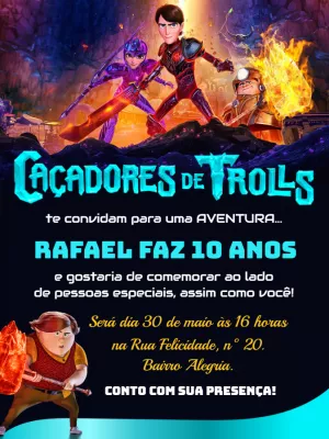 Convite Aniversário Caçadores de Trolls para Editar Online
