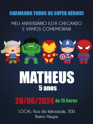 Invitación de cumpleaños Los Vengadores – Estático – Bella Liz Convites