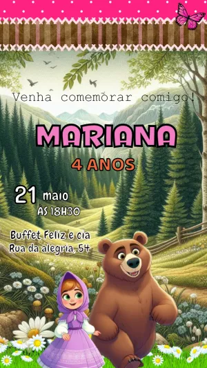 Convite Aniversário Masha e o Urso para Editar Online