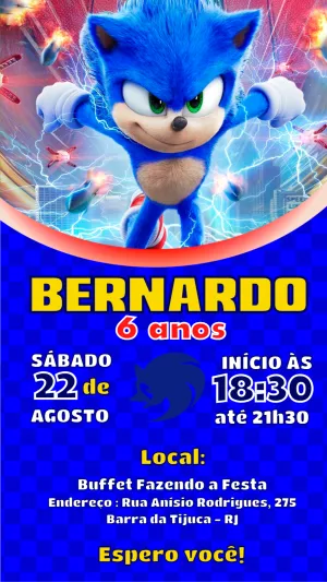 Convite de Aniversário Sonic o Filme para Editar Online