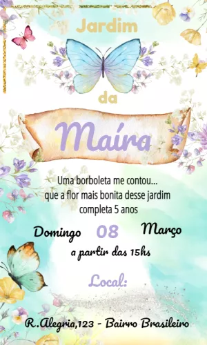 Convite Aniversário Jardim das Borboletas para Editar Online