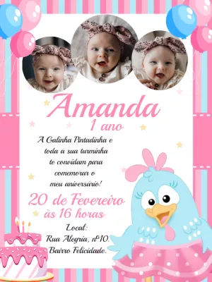 Convite Aniversário Galinha Pintadinha Candy com Foto para Editar
