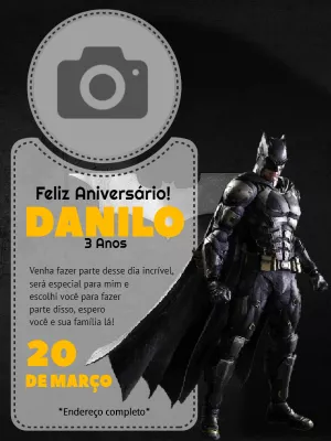 Convite de Aniversário Batman com Foto para Editar Online